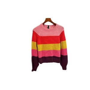 Gap Womens Multi Colorblock Striped Wool Blend Knit Crewneck Sweater sz M